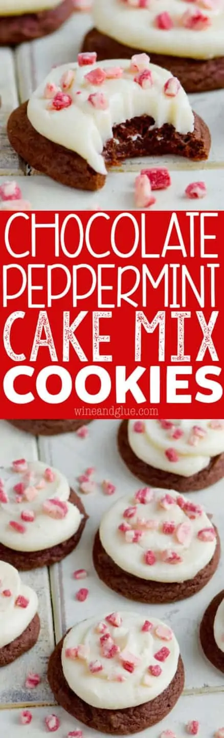The Chocolate Peppermint Cake Mix Cookies has a little bite in it showing the fluffy interior. 