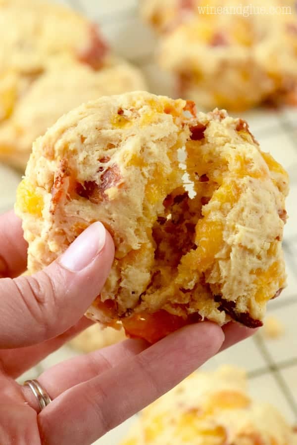 Image of hand holding easy bacon cheddar biscuit