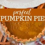 slice of the best pumpkin pie from scratch on a plate with whipped cream