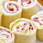 close up of an italian pinwheel on a plate - 10