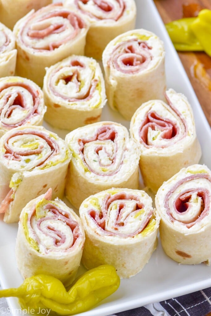 overhead of italian pinwheels on a plate