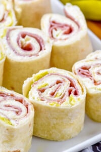 close up of an italian pinwheel on a plate