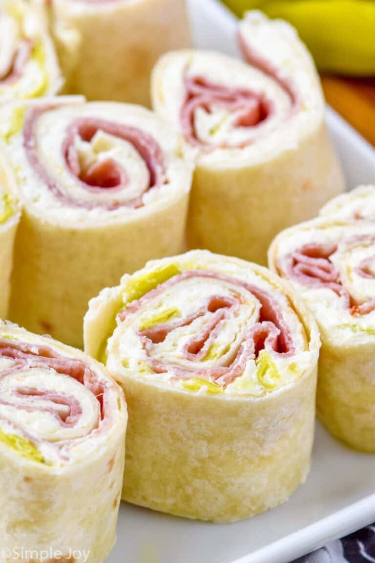 close up of an italian pinwheel on a plate