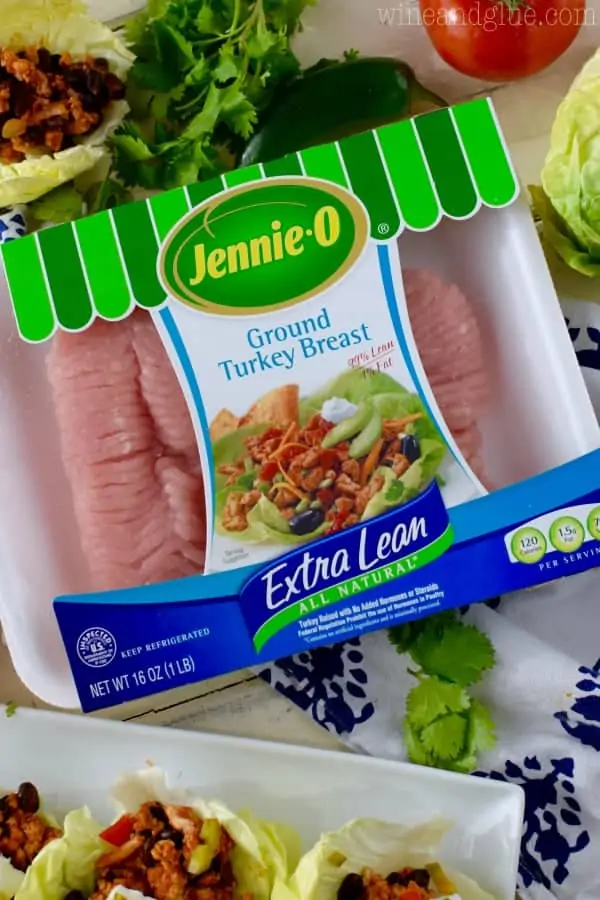 An overhead photo of Jennie-O's Ground Turkey Breast in its packaging. 