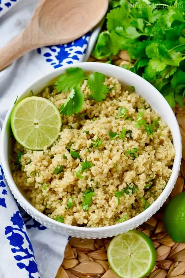 overhead view of cilantro lime quinoa recipe