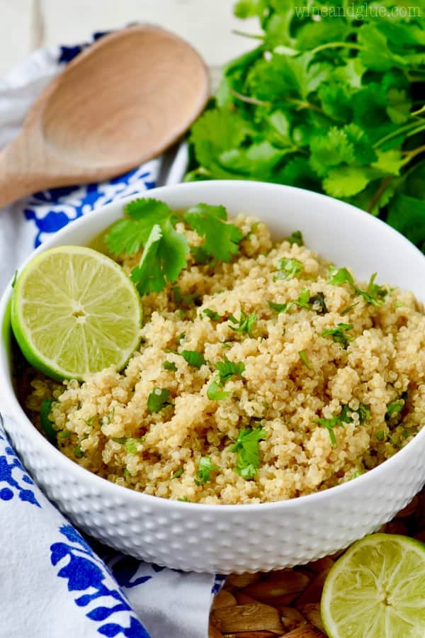 white bowl full of cilantro lime quinoa
