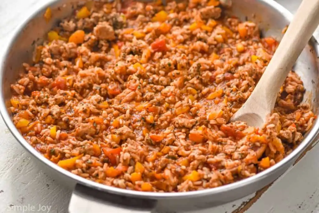 stuffed pepper filling in a skillet