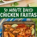 collage of photos of baked chicken fajitas