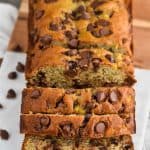 chocolate chip banana bread sliced on a cutting board - 24