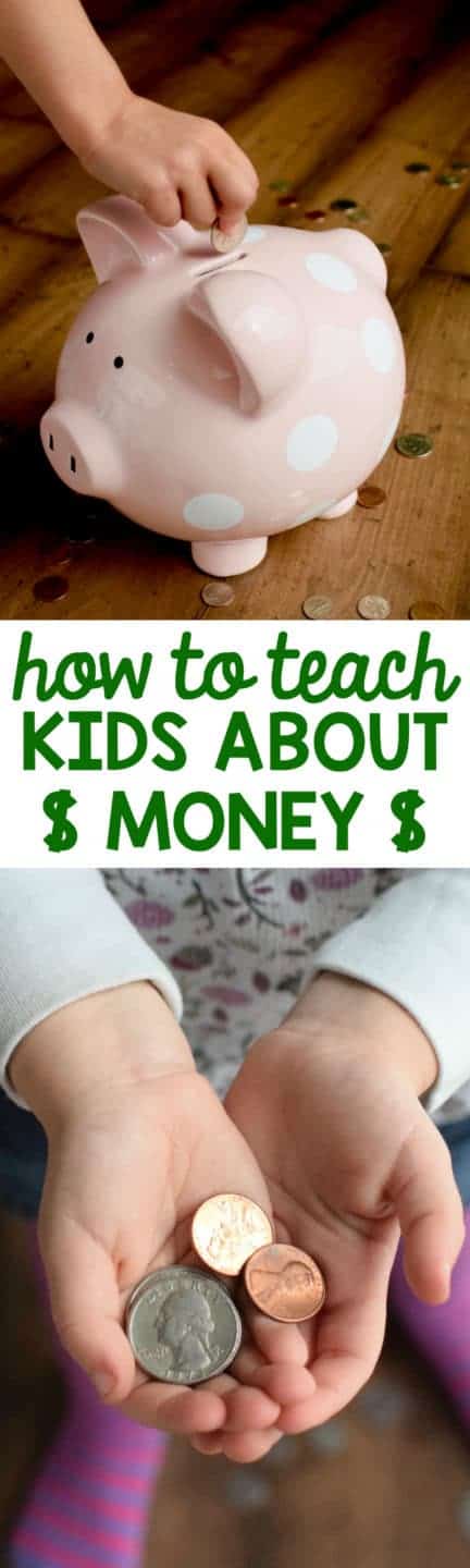 A little girl putting coins into a piggy bank 