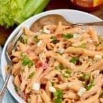 serving bowl of buffalo ranch pasta salad - 6