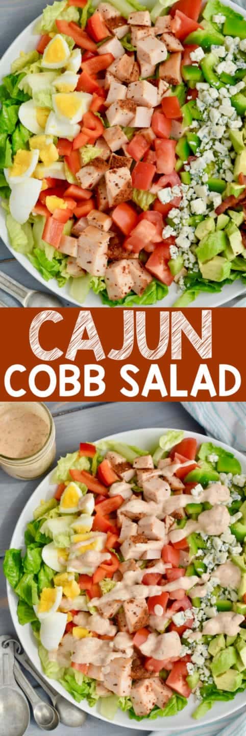 overhead view of cajun cobb salad recipe broken down by ingredients