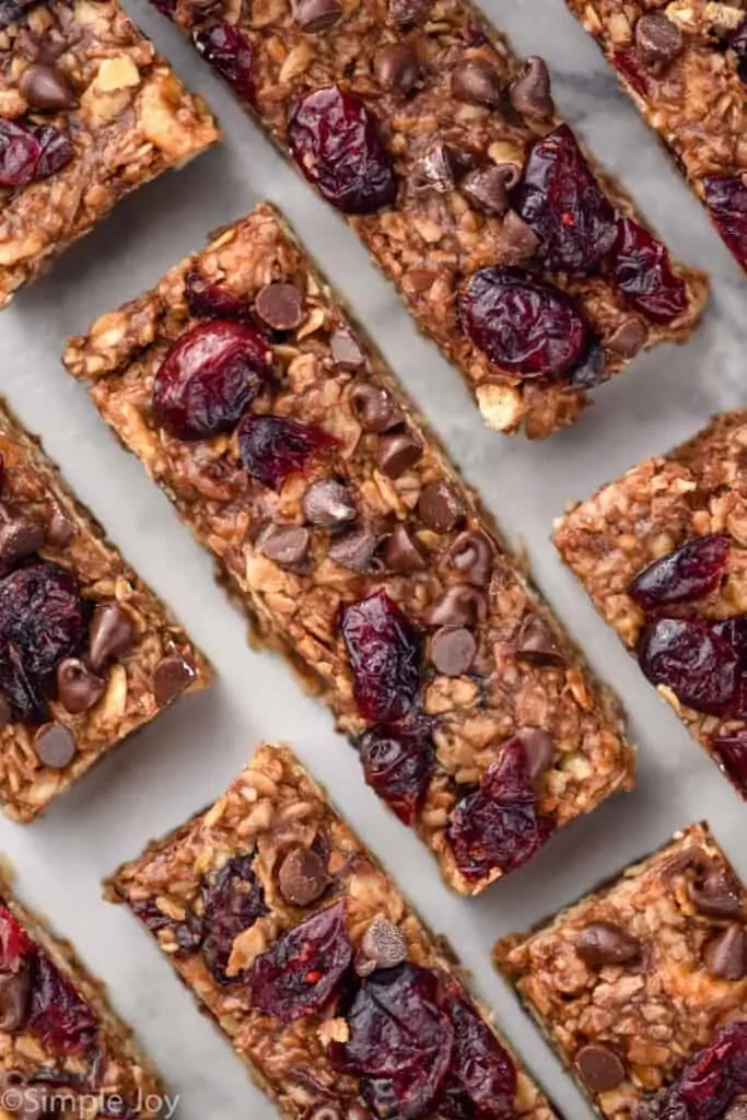 overhead picture of several homemade granola bars