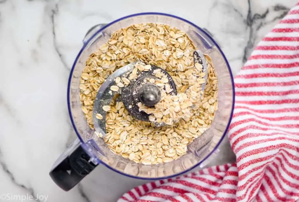 overhead of old fashioned oats in a food processor