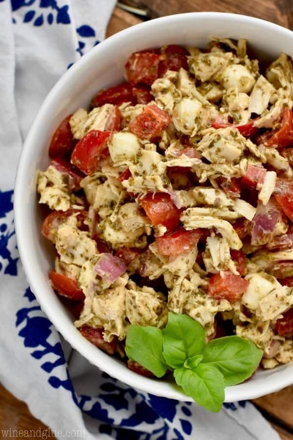 bowl of Italian Pesto Chicken Salad recipe