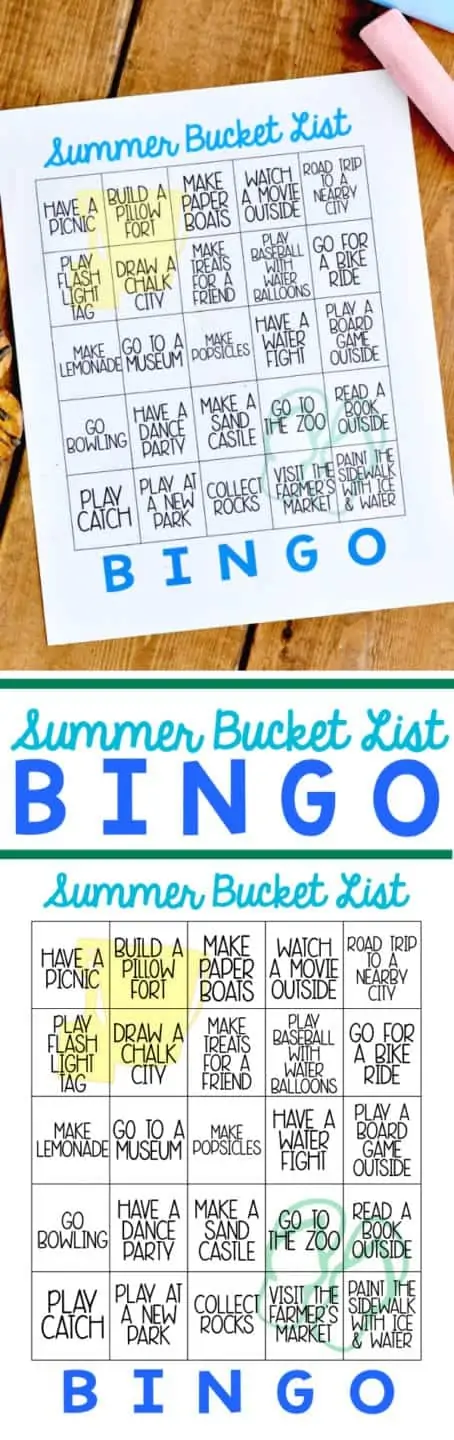 An overhead photo of the Summer Bucket List Bingo. 