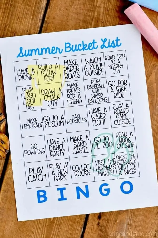 An overhead photo of the Summer Bucket List Bingo. 
