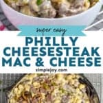 pinterest graphic of Philly Cheesesteak Mac and Cheese