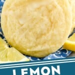 Pinterest graphic for Lemon Sugar Cookies recipe. Image is close up photo of Lemon Sugar Cookies and lemons. Text says, "Lemon Sugar Cookies simplejoy.com"