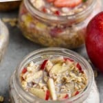 pinterest graphic of a small jar of cinnamon apple overnight oats, says: "amazing overnight oats, simplejoy.com"