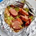 This Jambalaya Foil Packet Dinner Recipe is about 30 minutes start to finish and so delicious! Make it on the grill, make it in the oven, make it over and over!