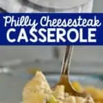 collage of photos of philly cheese steak casserole