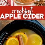 collage of photos of spiked apple cider made in the slow cooker