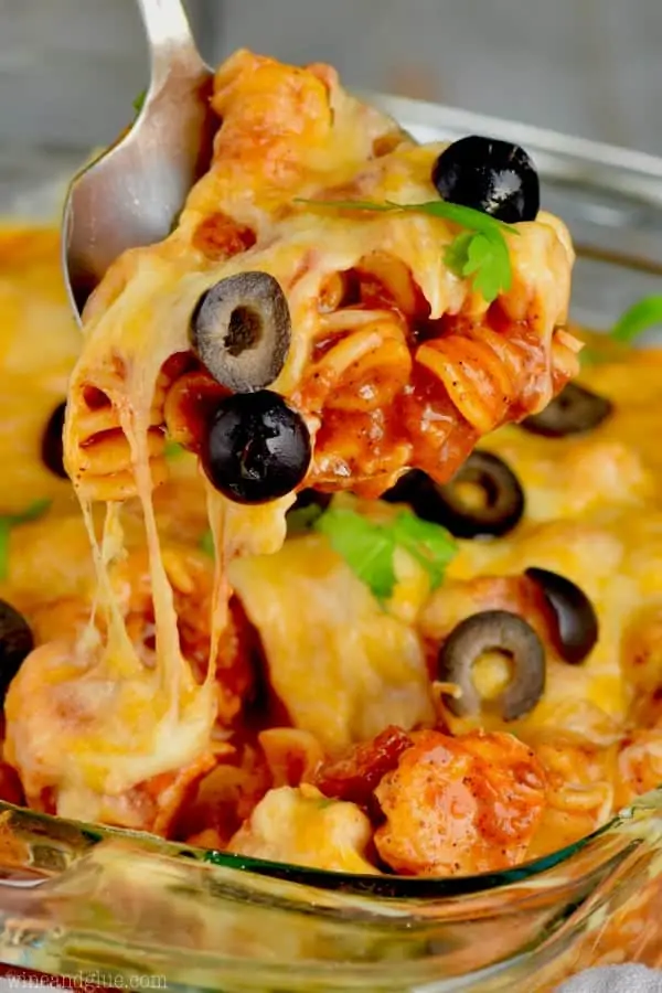 A slice of the Instant Pot Chicken Enchilada Casserole 