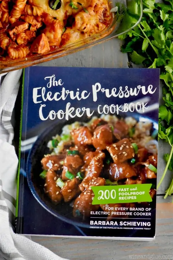 An overhead photo of the book The Electric Pressure Cooker Cookbook by Barbara Schieving. 