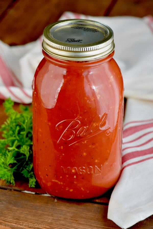 In a mason jar is the Easy Homemade Spaghetti Sauce. 