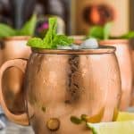 moscow mule in sweaty copper mug garnished with mint and lime - 8