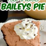 a piece of no bake baileys pie on a white plate