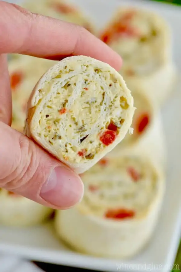 A close up photo of the Pesto Cream Cheese Pinwheels