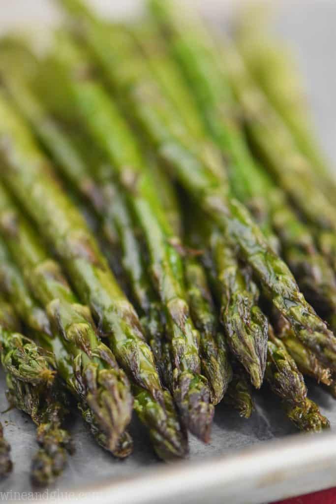 close up of asparagus that was cooked in the oven