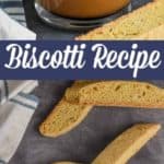 overhead shot of almond biscotti recipe with coffee