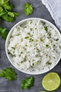 overhead view of bowl of cilantro lime rice recipe