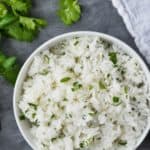 overhead view of bowl of cilantro lime rice recipe