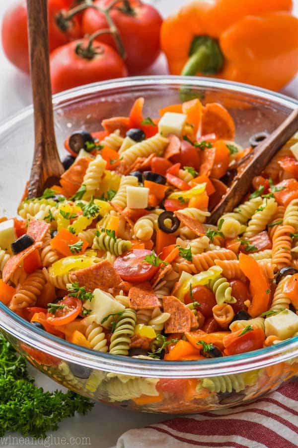 large bowl of Italian pasta salad