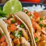 close up picture of instant pot taco chicken with pico de gallo recipe