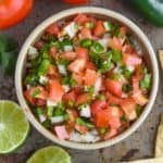 over head shot of bowl of pico de gallo recipe