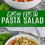 collage of photos of easy pesto pasta salad