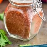 pinterest graphic of a small jar of fajita seasoning