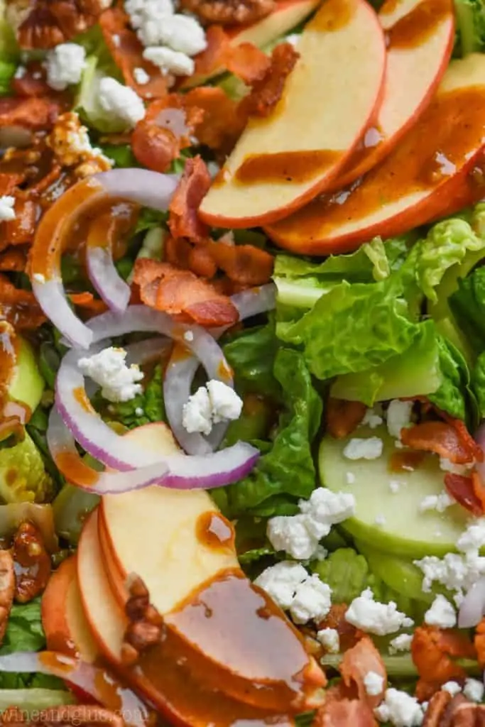 close up view of apple bacon salad