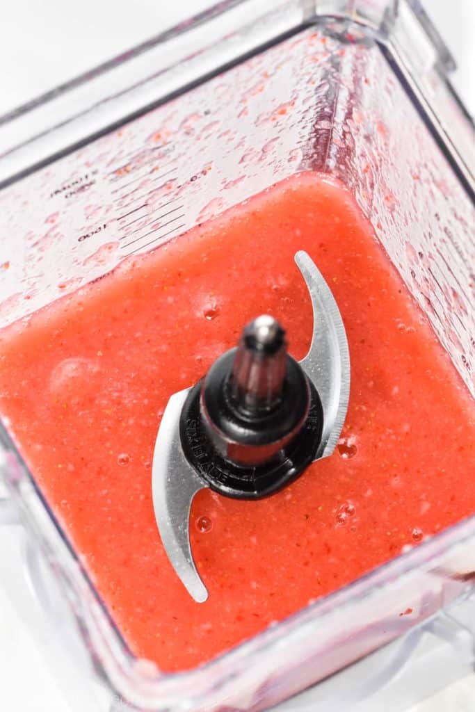 overhead view of blender with three ingredient wine slushies