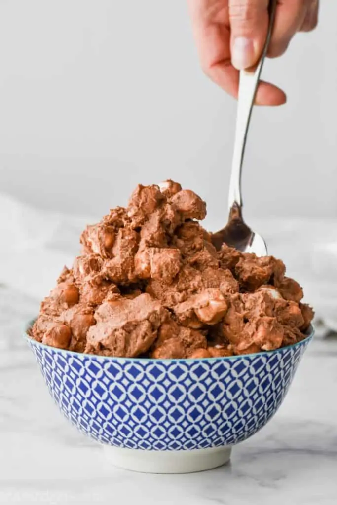 big bowl of baileys fluff with spoon going in