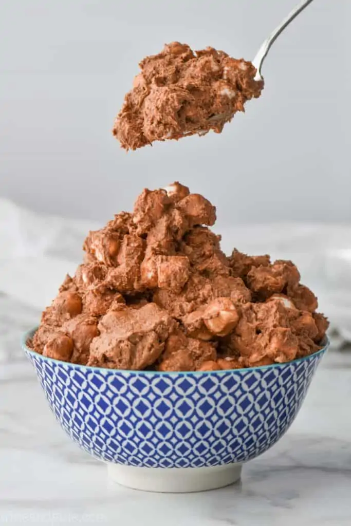 big bowl of baileys dessert fluff with spoonful over top