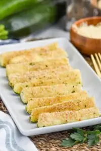 plate full of baked zucchini fries recipe