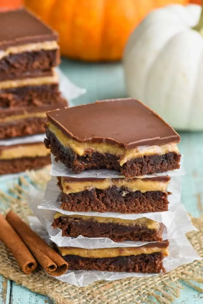 stack of delicious chocolate pumpkin brownies recipe