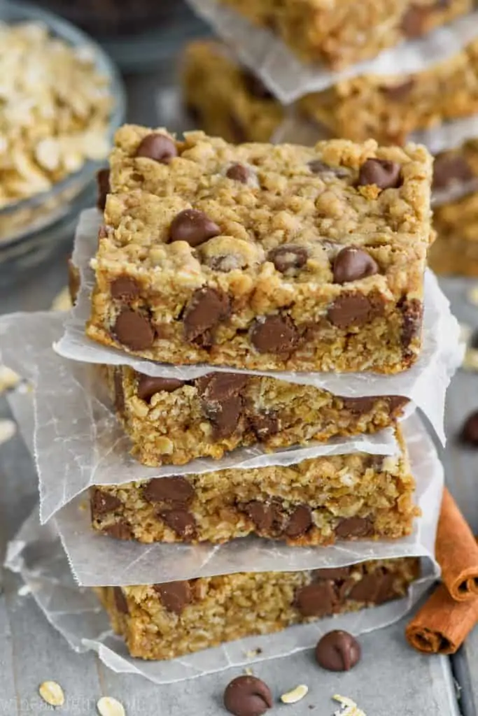 stack of the four oatmeal chocolate chip bars