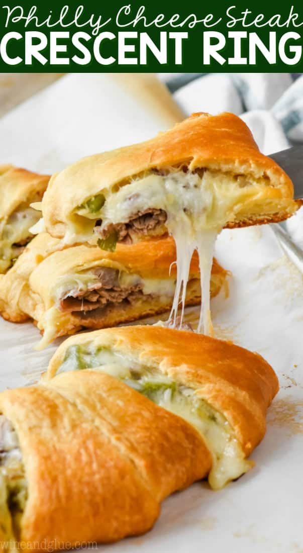 dishing out a piece of philly cheese steak crescent ring